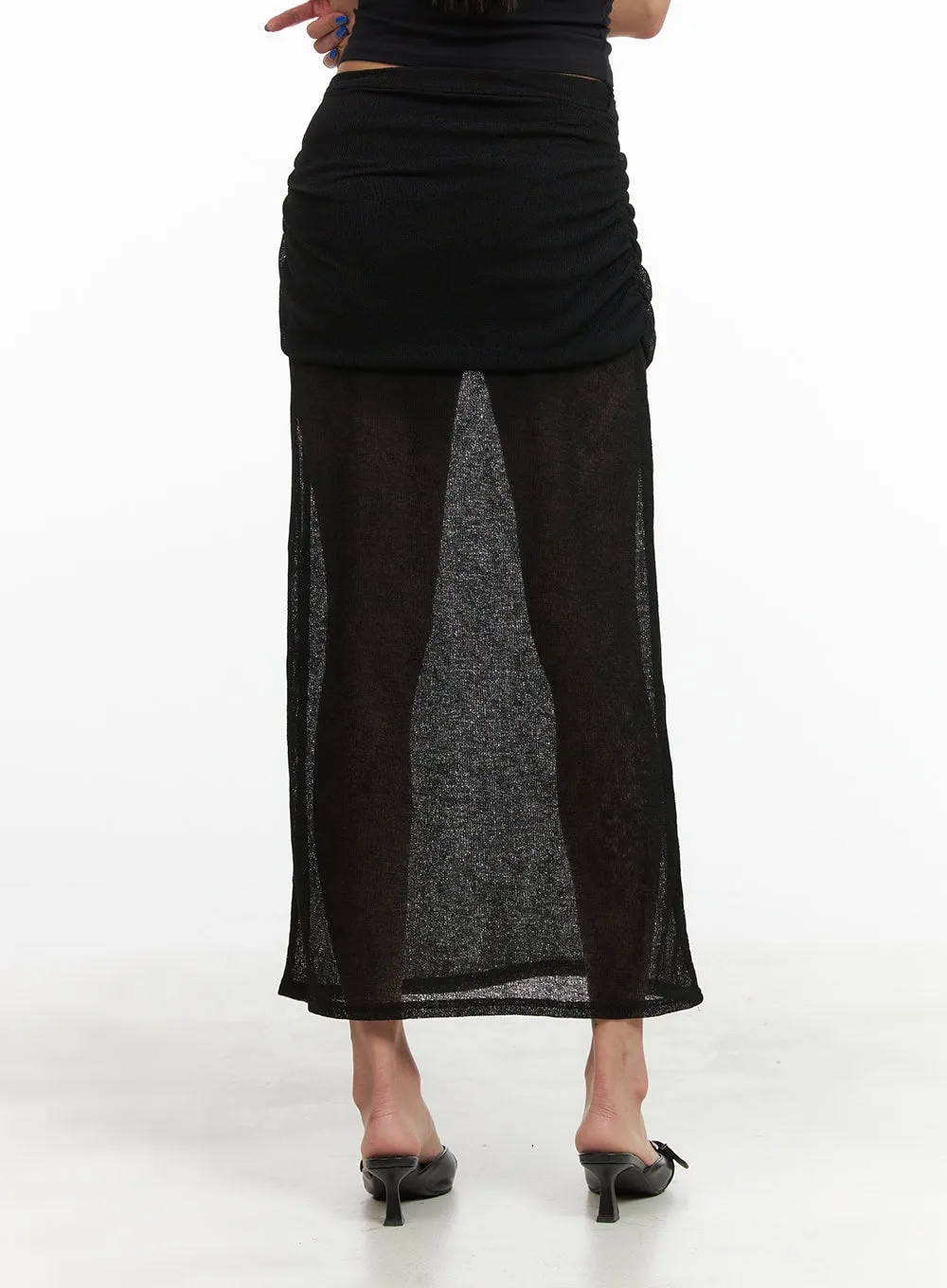 Shirred Sheer Maxi Skirt CY424