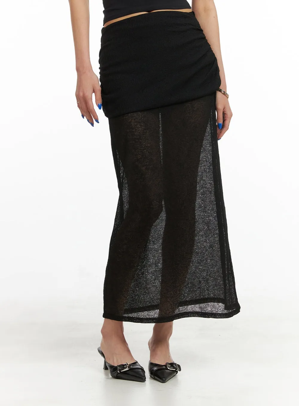 Shirred Sheer Maxi Skirt CY424