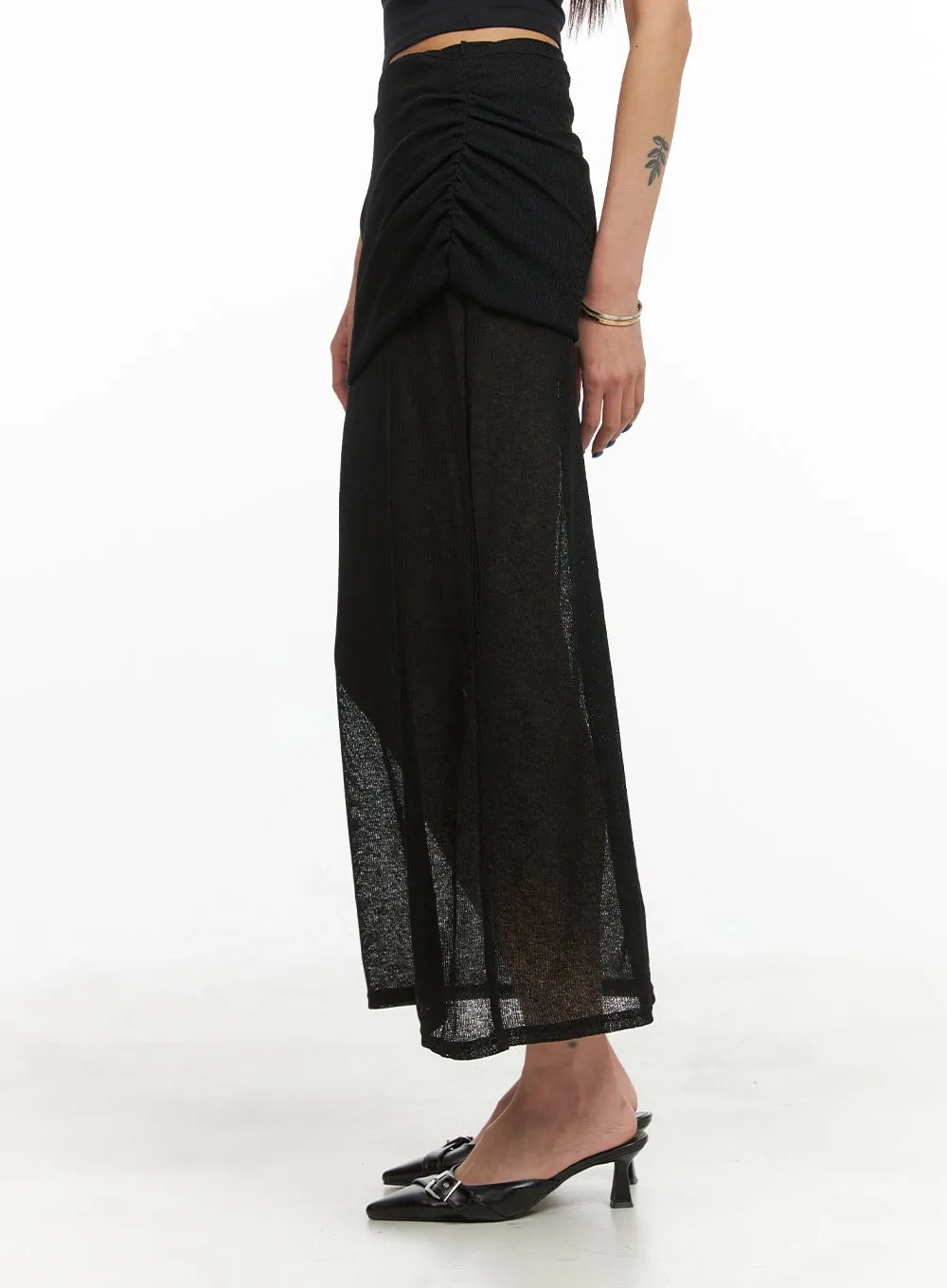 Shirred Sheer Maxi Skirt CY424