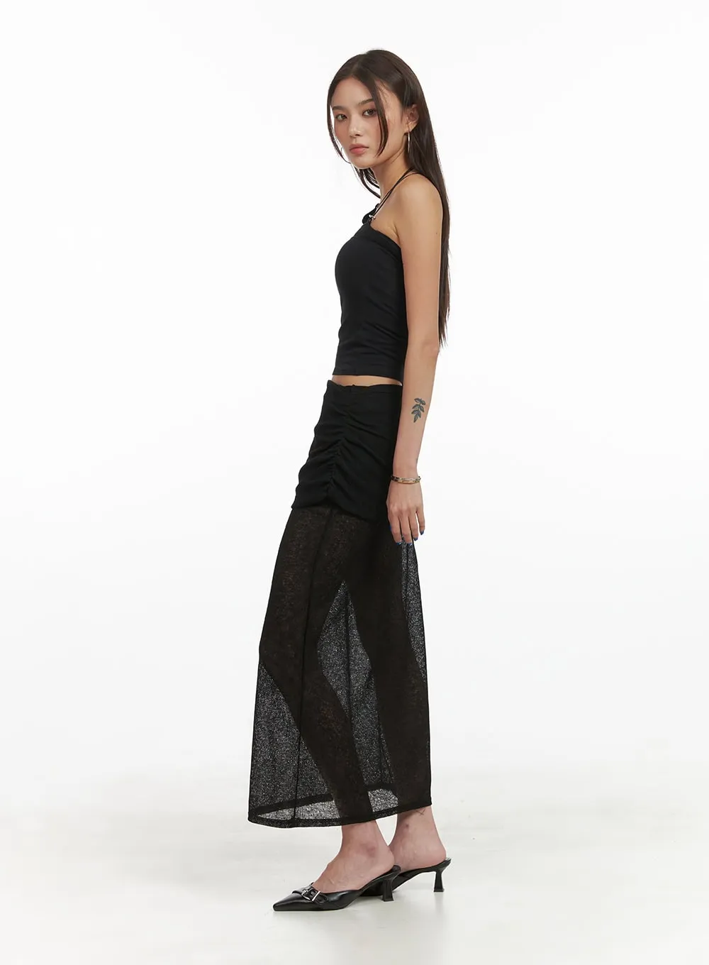 Shirred Sheer Maxi Skirt CY424