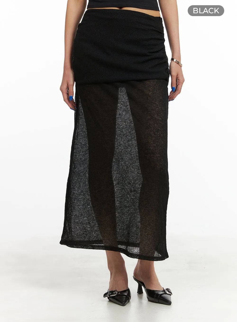 Shirred Sheer Maxi Skirt CY424