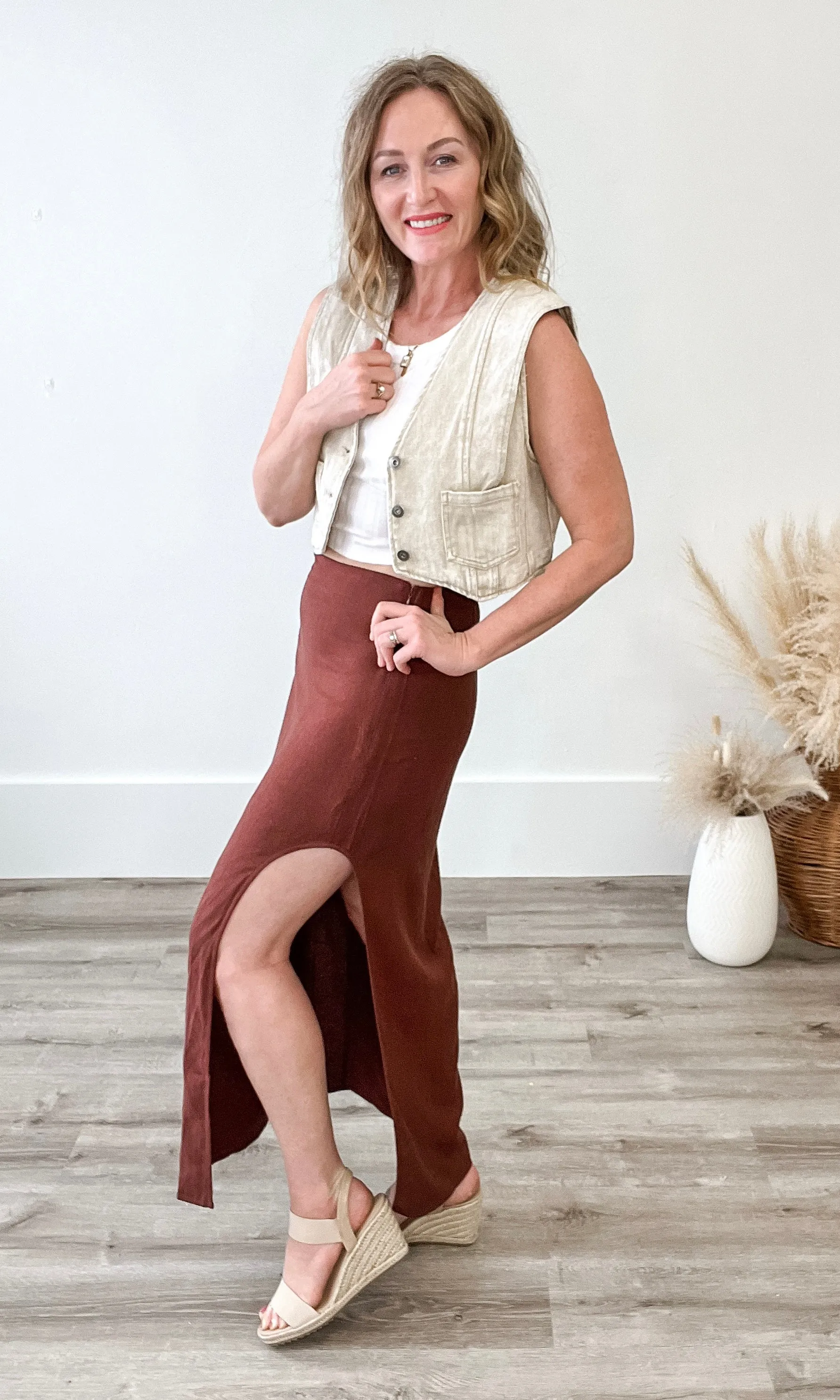 Side Slit Maxi Skirt - Chocolate