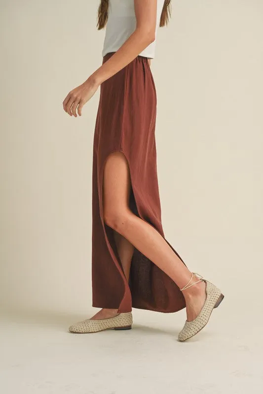 Side Slit Maxi Skirt - Chocolate