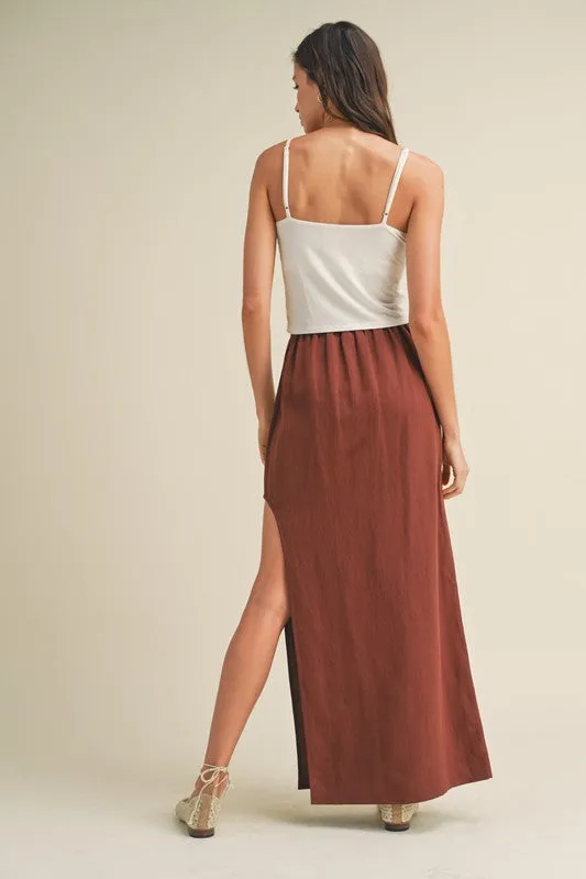 Side Slit Maxi Skirt - Chocolate