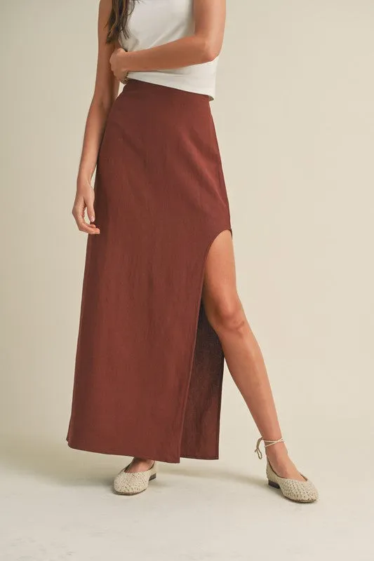 Side Slit Maxi Skirt - Chocolate