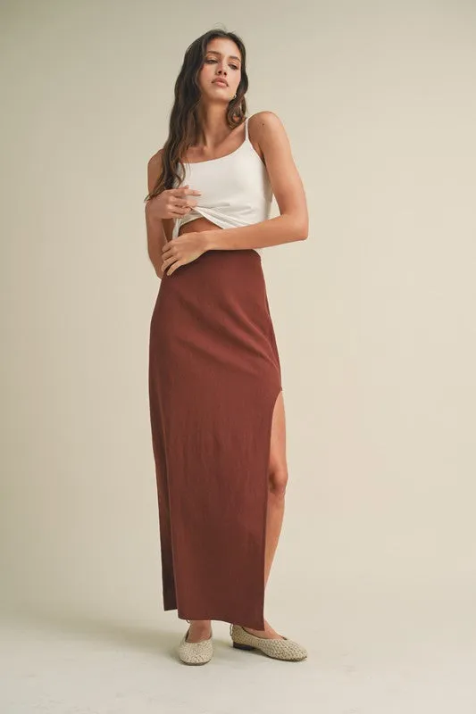 Side Slit Maxi Skirt - Chocolate