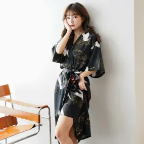 Silk Bridal Gown Print Crane Robe