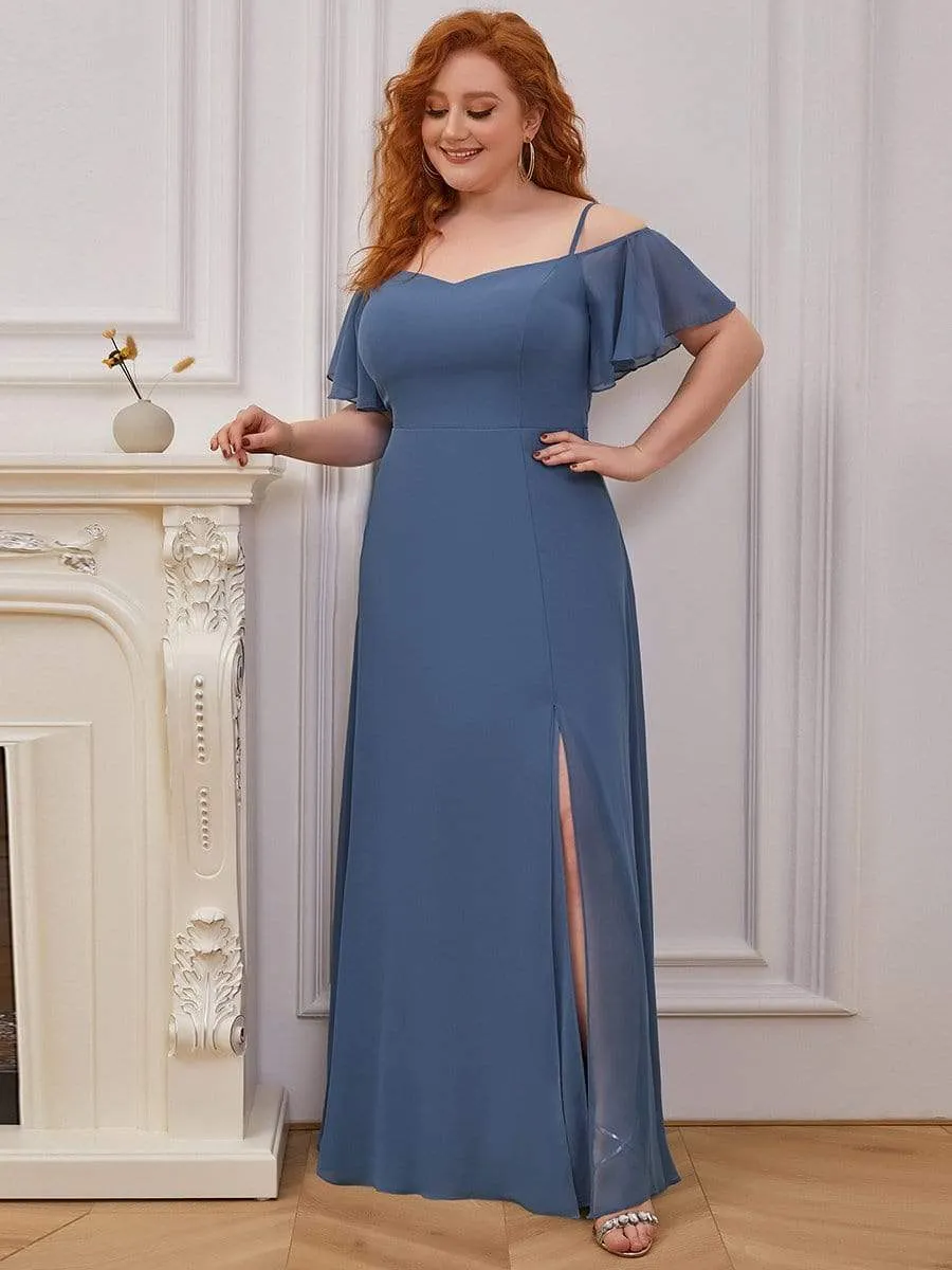 Stylish Cold Shoulder Flare Sleeves Flowy Bridesmaid Dress