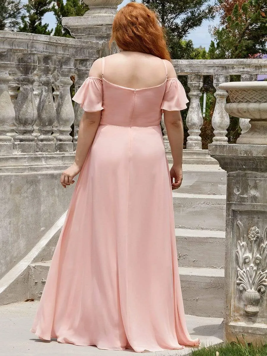 Stylish Cold Shoulder Flare Sleeves Flowy Bridesmaid Dress