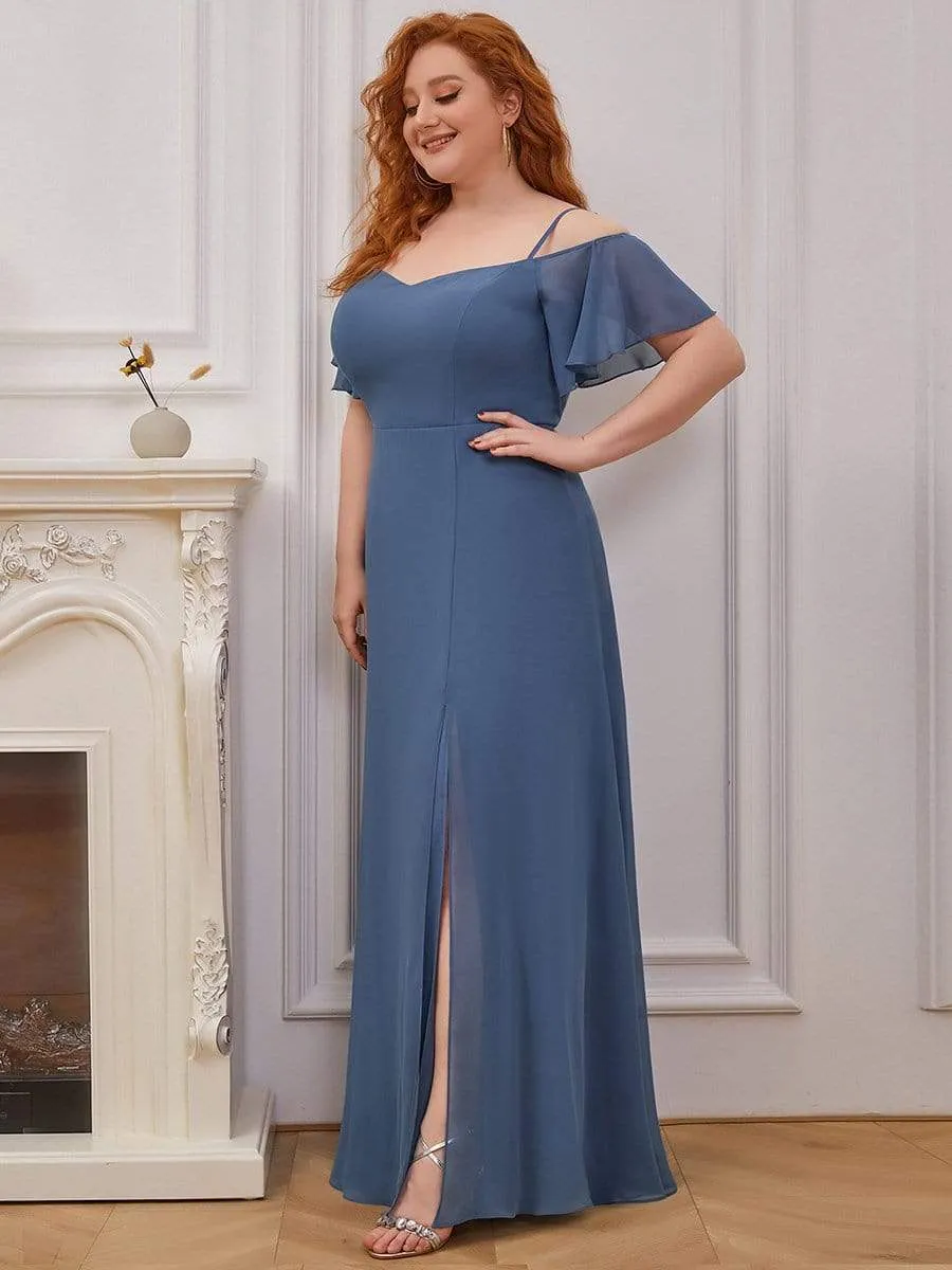 Stylish Cold Shoulder Flare Sleeves Flowy Bridesmaid Dress