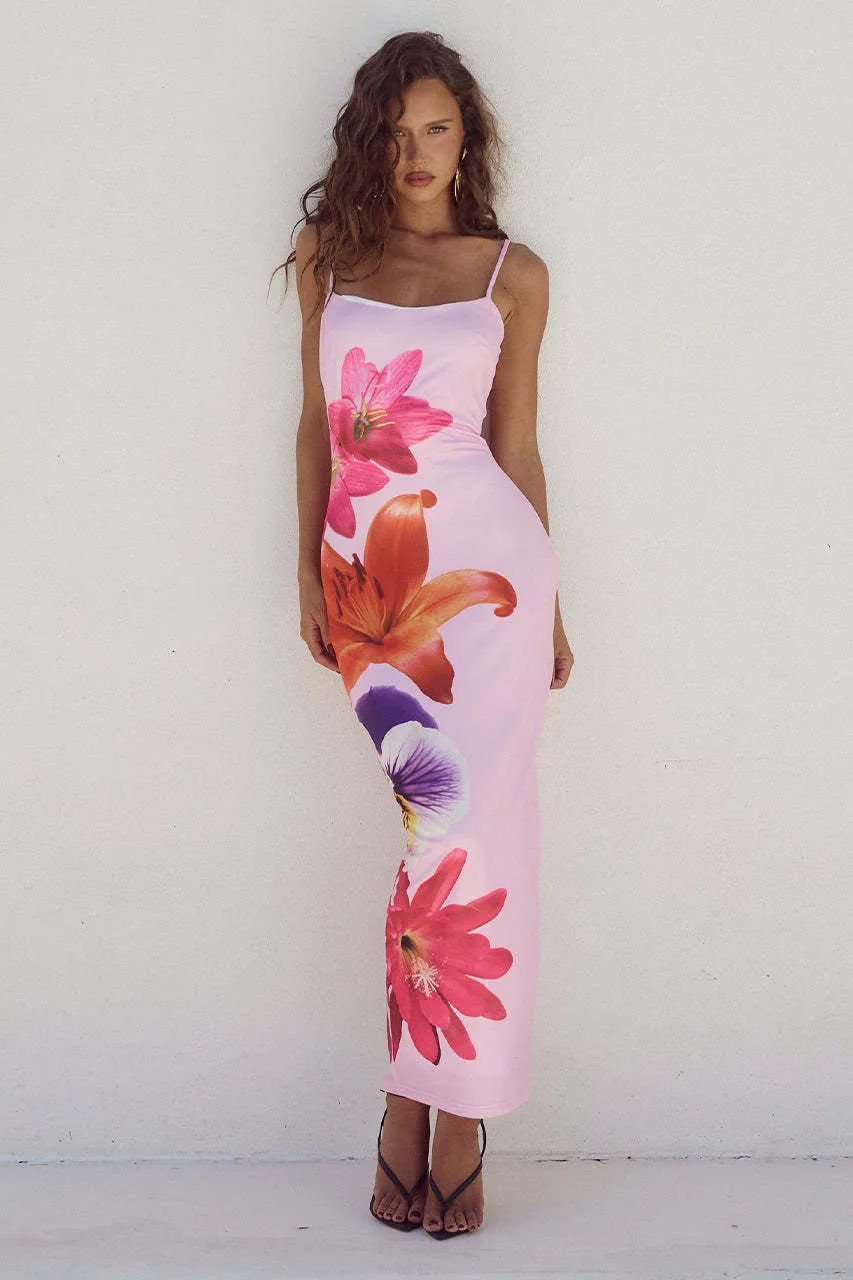 Summer Women Clothing Sexy Strap Floral Print Slim Fit Maxi Dress