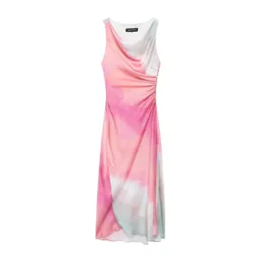 Summer Women Clothing Tie Dyed Printed Satin Maxi Dress