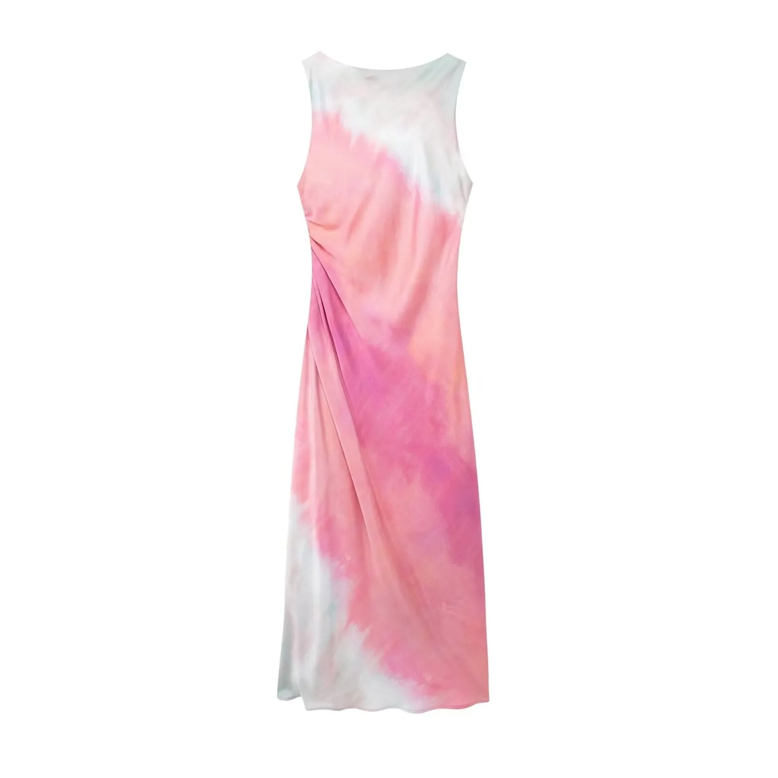 Summer Women Clothing Tie Dyed Printed Satin Maxi Dress