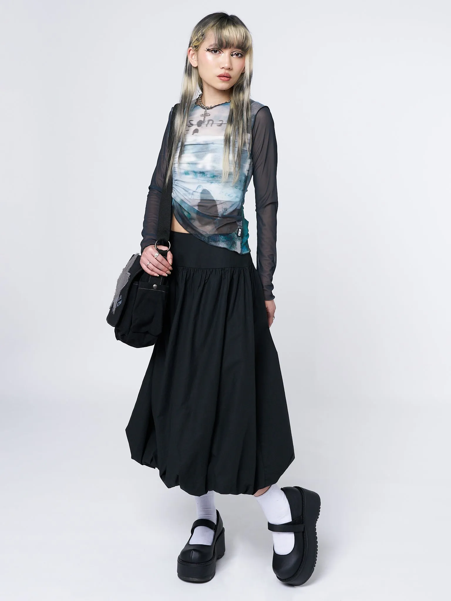 Suya Black Bubble Midi Skirt