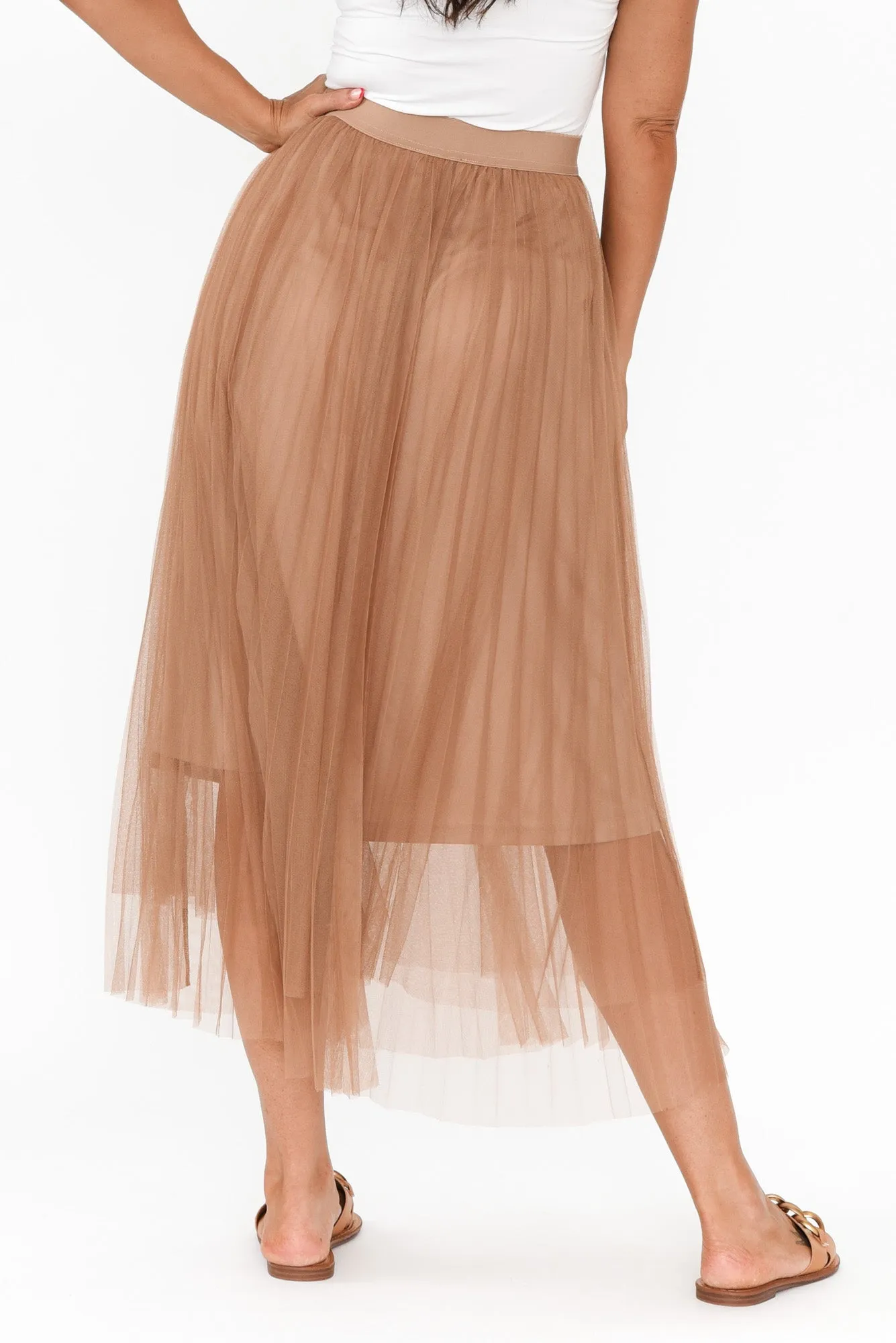 Sway Tan Mesh Midi Skirt