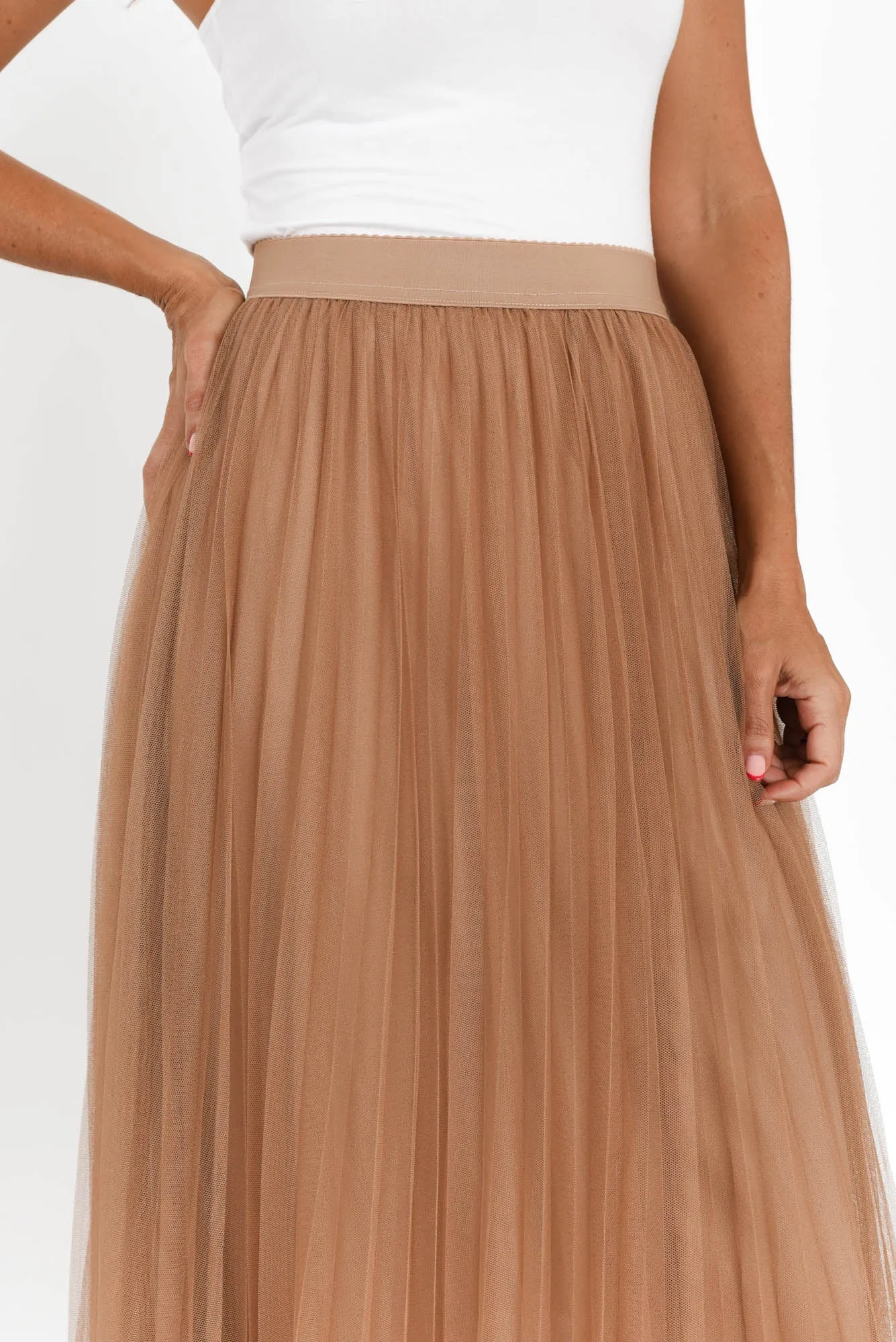 Sway Tan Mesh Midi Skirt