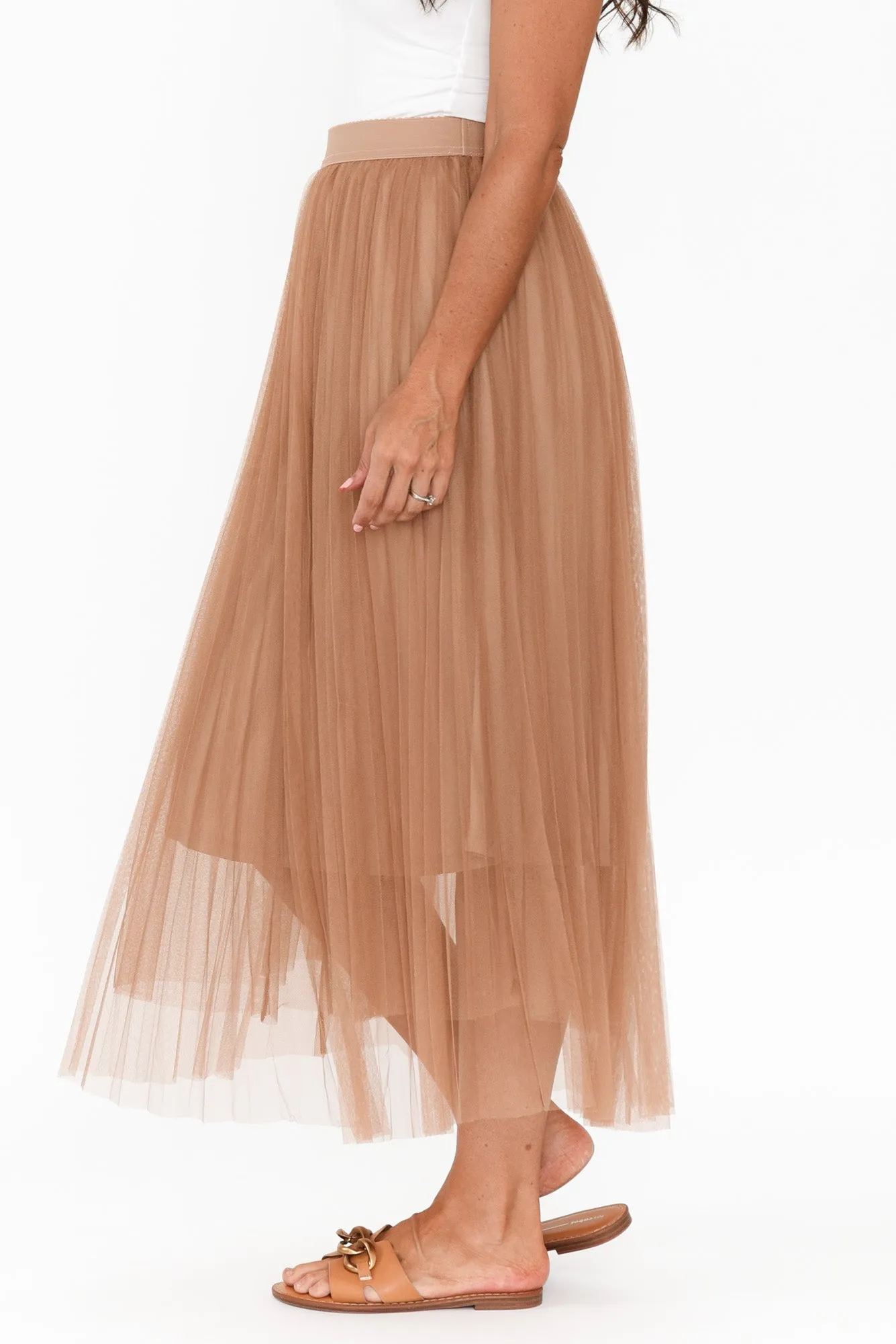 Sway Tan Mesh Midi Skirt