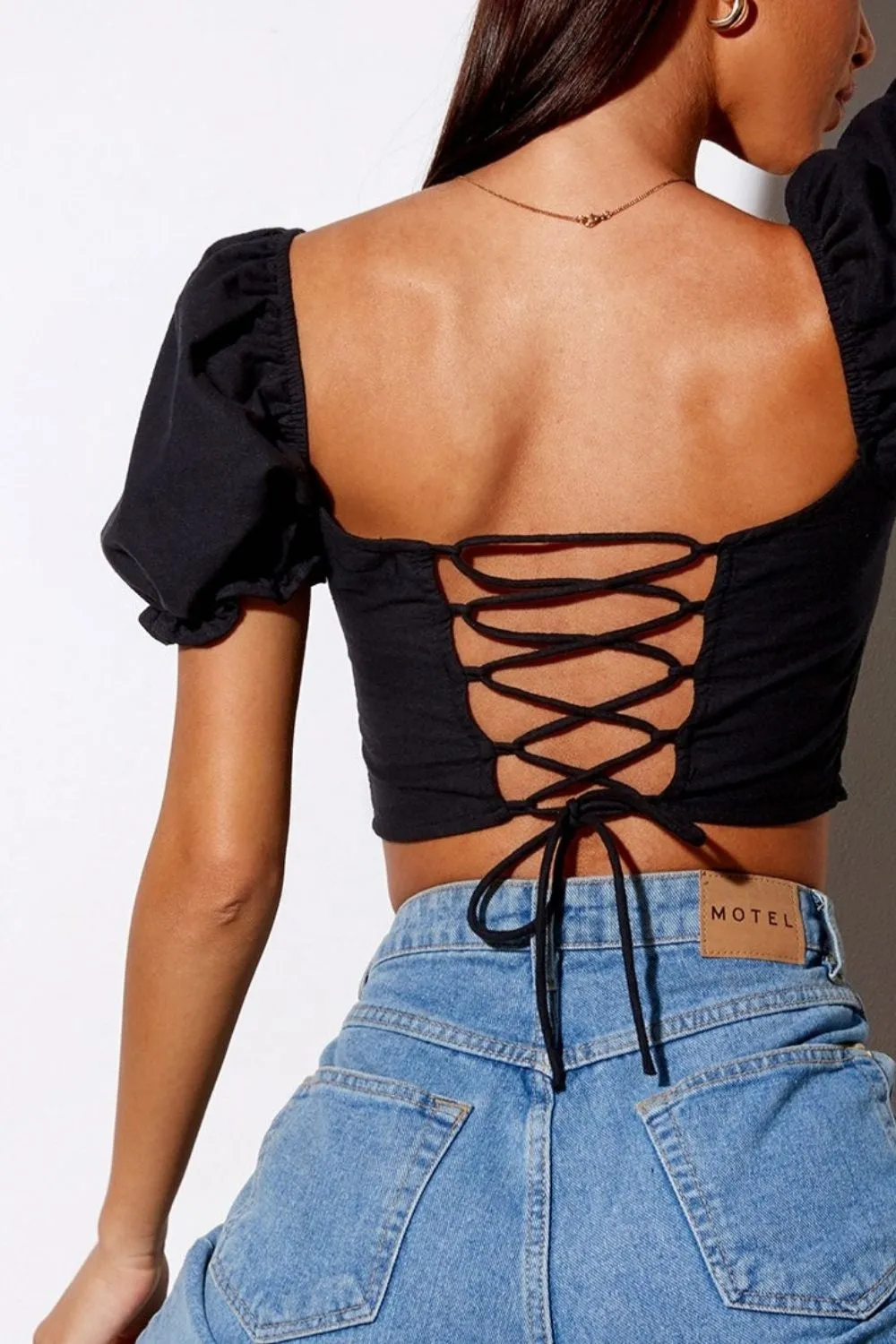 Sweatheart Neckline Black Crop Top