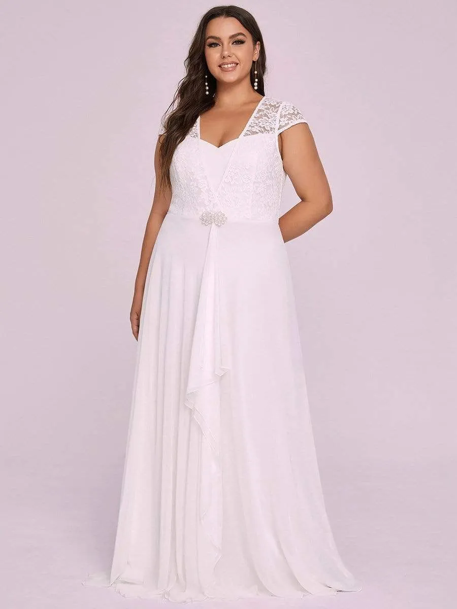 Sweetheart Floral Lace Cap Sleeve Wedding Guest Dress