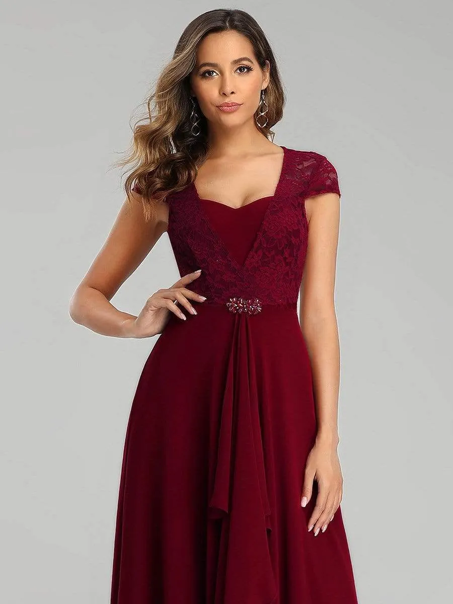 Sweetheart Floral Lace Cap Sleeve Wedding Guest Dress