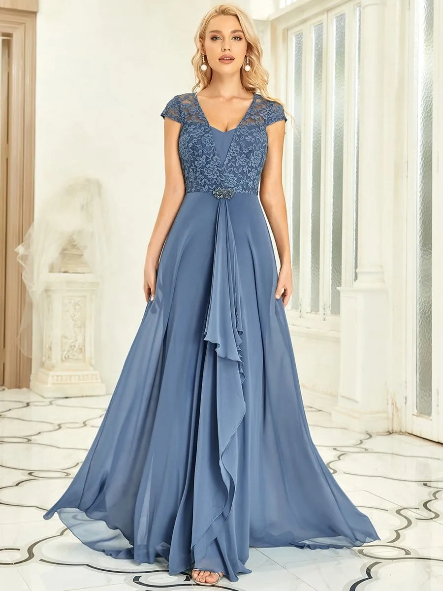 Sweetheart Floral Lace Cap Sleeve Wedding Guest Dress