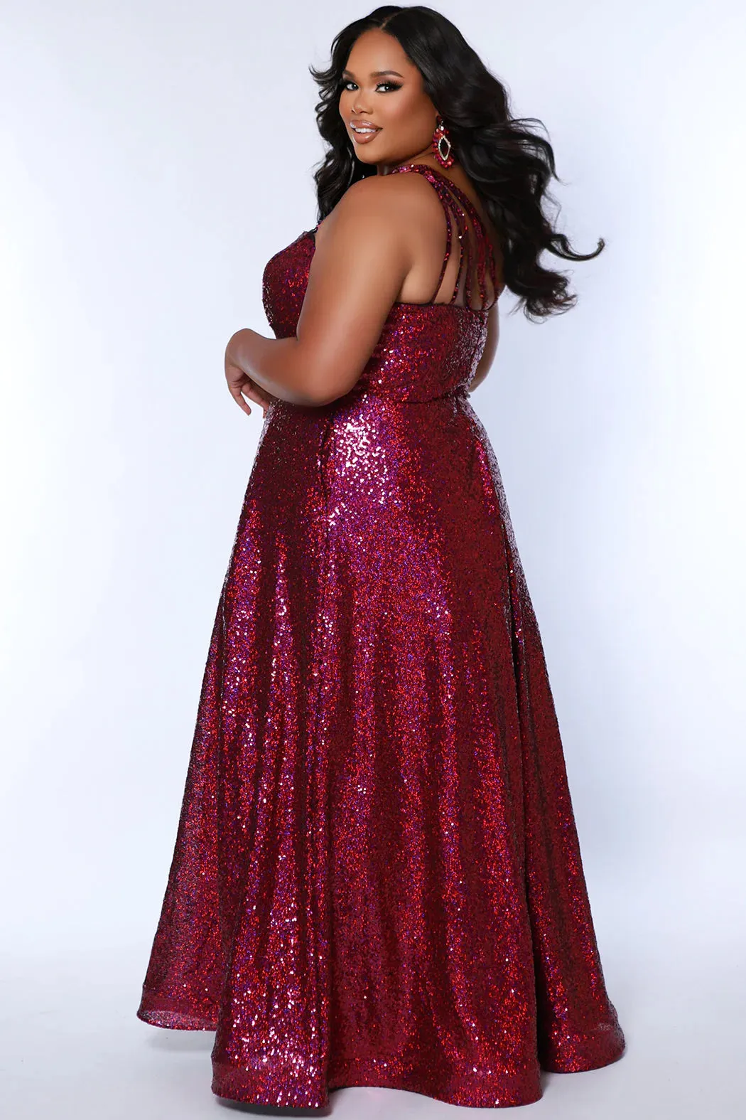 Sydneys Closet SC7389 Long Prom Dress Plus Size Sequin Off Shoulder A-Line Pockets Formal Gown