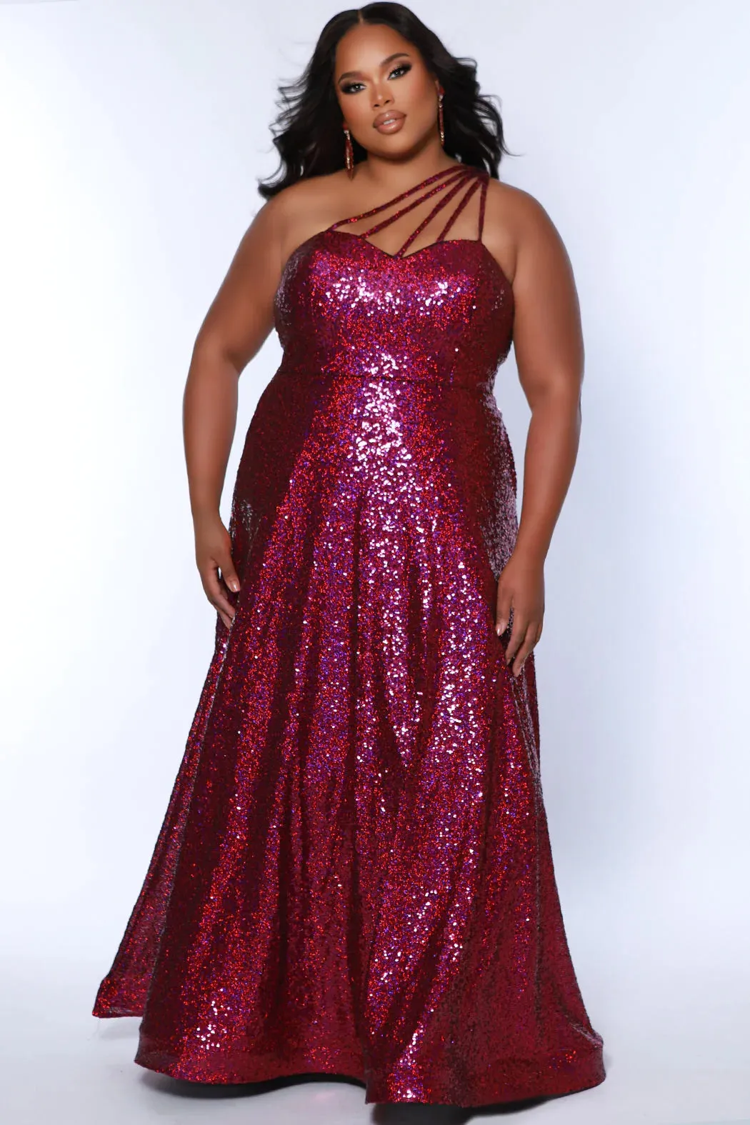 Sydneys Closet SC7389 Long Prom Dress Plus Size Sequin Off Shoulder A-Line Pockets Formal Gown