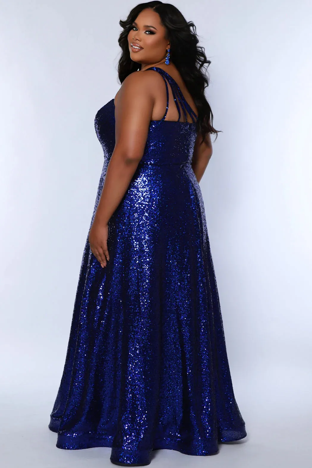 Sydneys Closet SC7389 Long Prom Dress Plus Size Sequin Off Shoulder A-Line Pockets Formal Gown