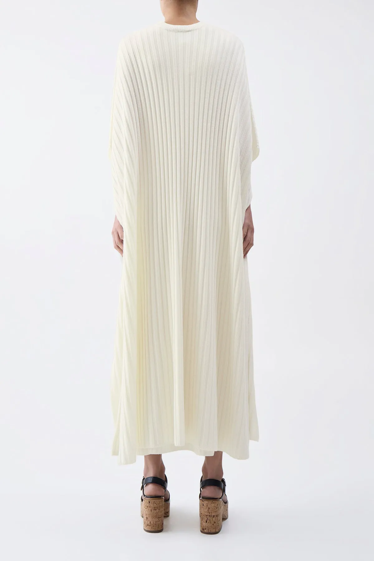 Taos Knit Poncho in Ivory Merino Wool Cashmere