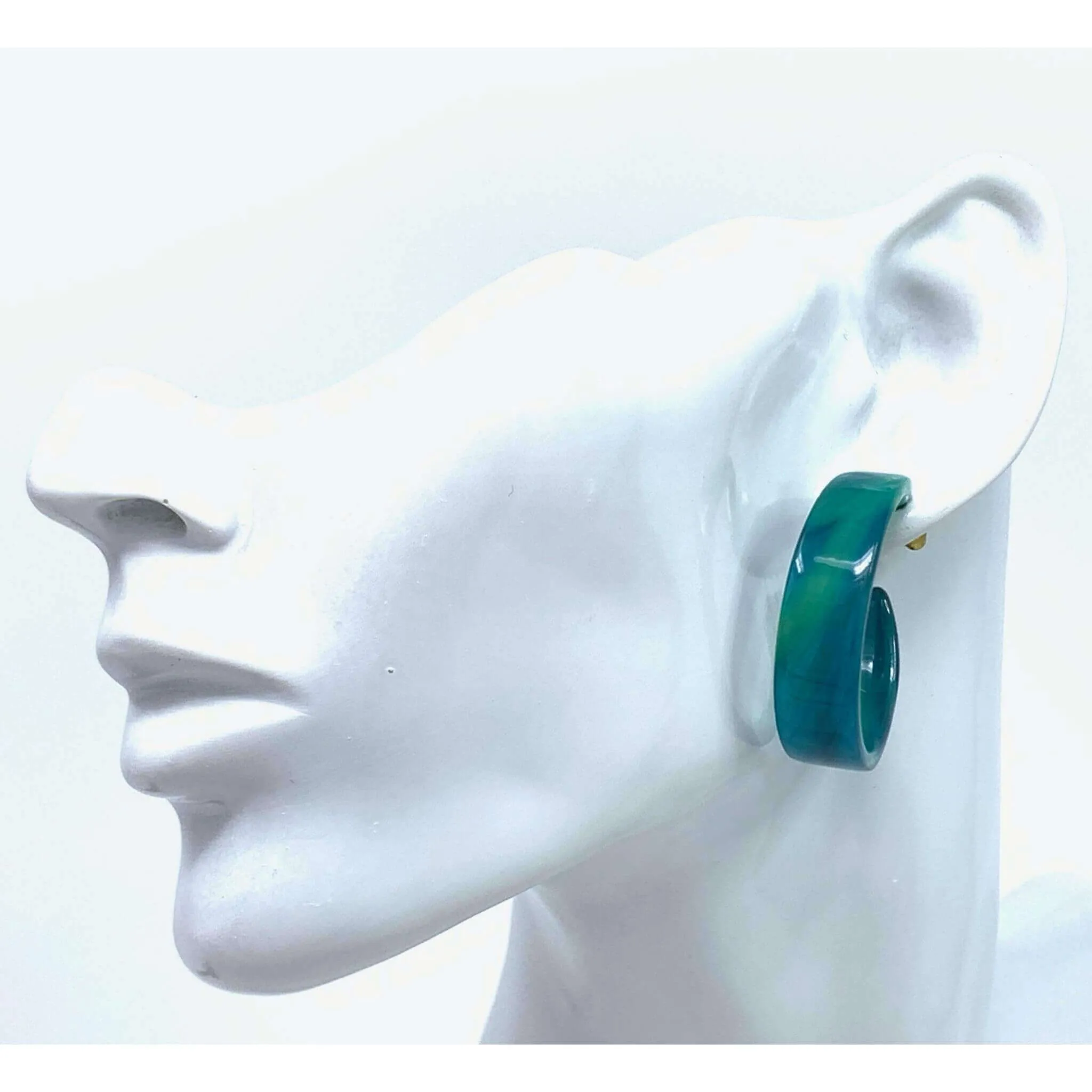 Teal And Green Swirl Hoop Resin Earrings