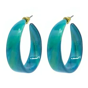 Teal And Green Swirl Hoop Resin Earrings