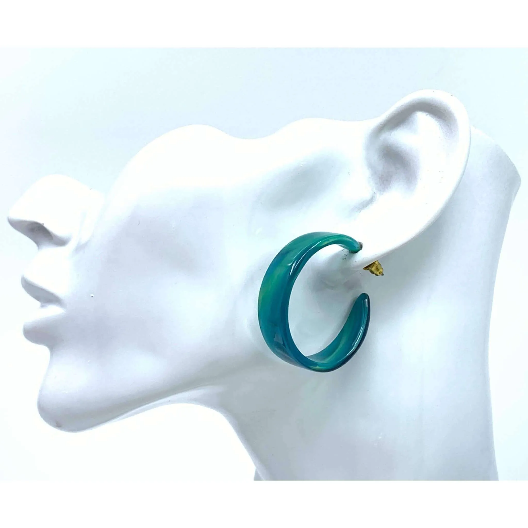 Teal And Green Swirl Hoop Resin Earrings