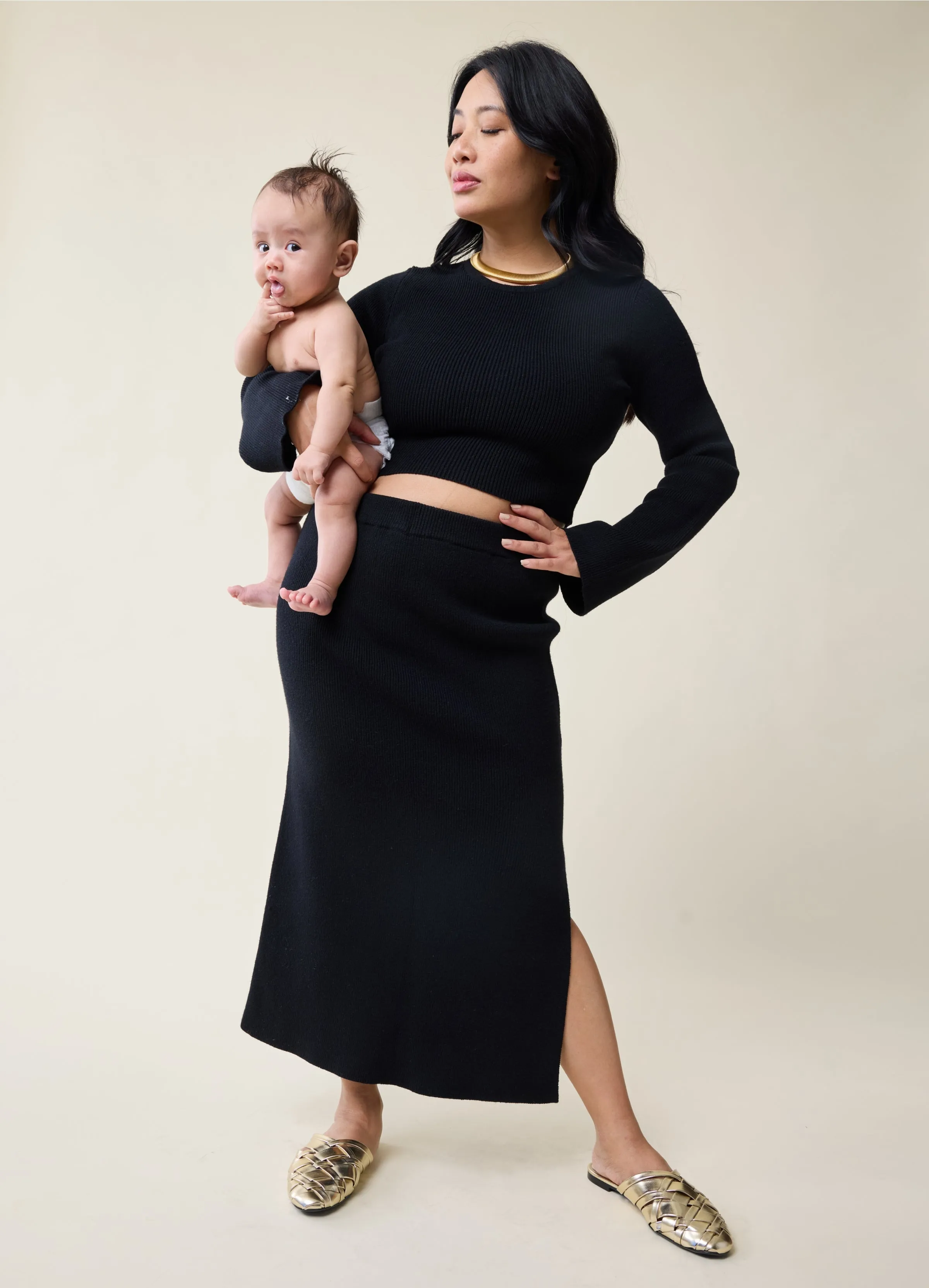 The Mix   Mingle Black Maternity Midi Skirt Set