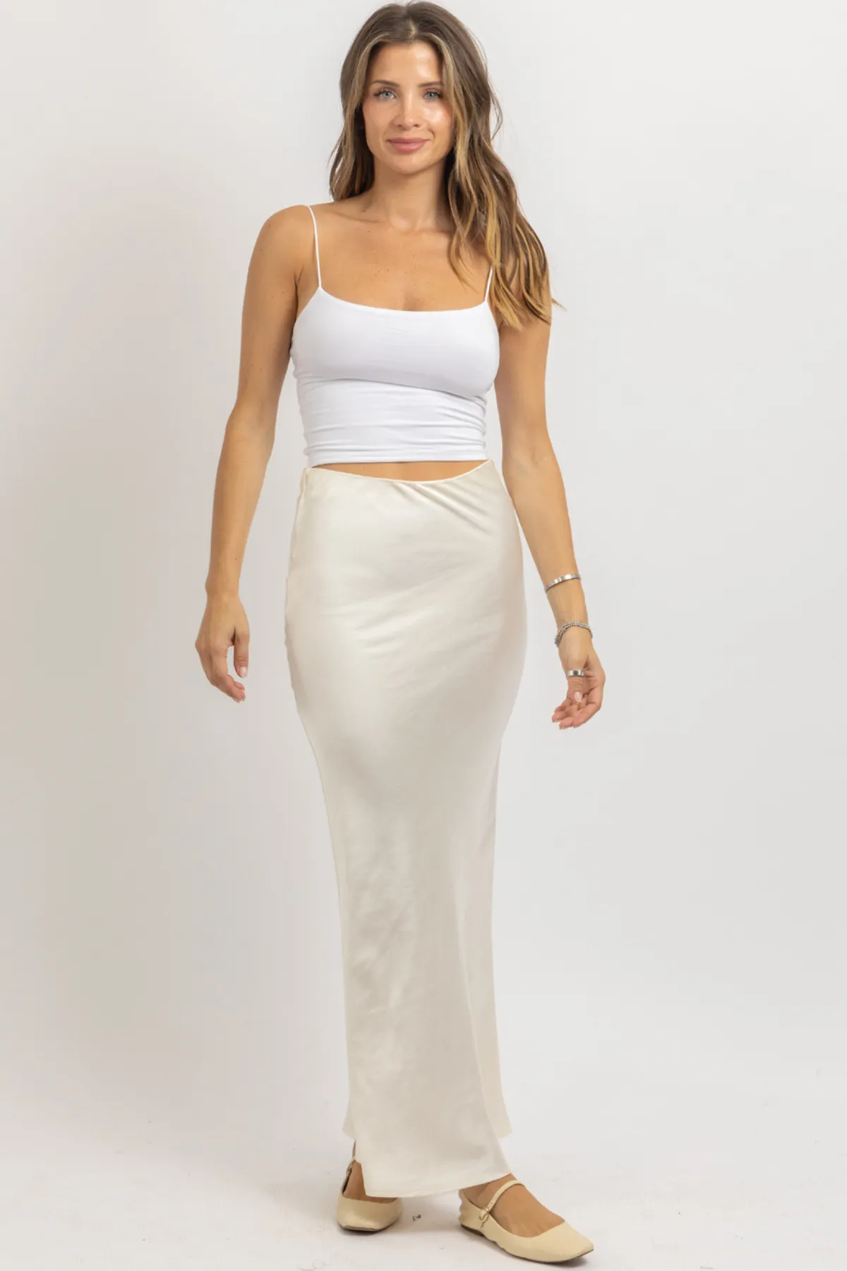 THE VALERIE CREAM SATIN SKIRT