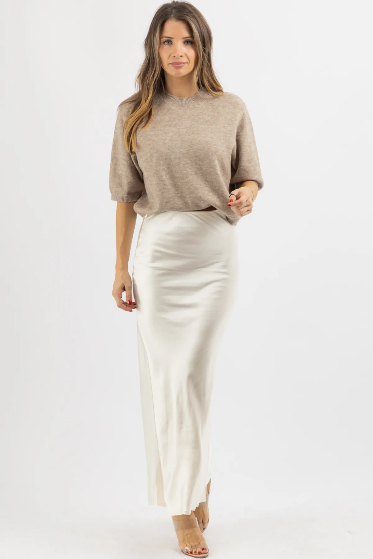 THE VALERIE CREAM SATIN SKIRT