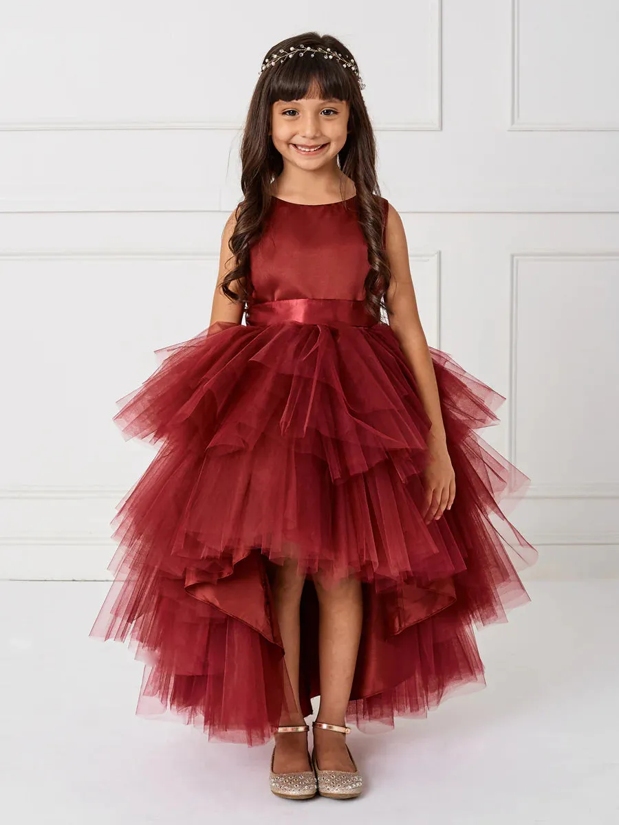 Tip Top 5658 Girls Layered Tulle High Low Skirt Formal Dress Satin Formal Gown Flower Girl