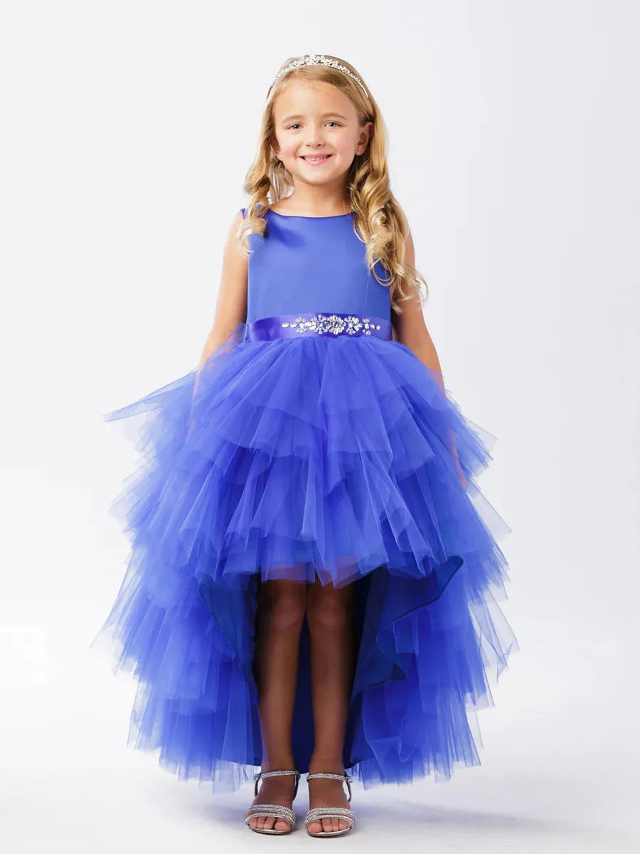 Tip Top 5658 Girls Layered Tulle High Low Skirt Formal Dress Satin Formal Gown Flower Girl