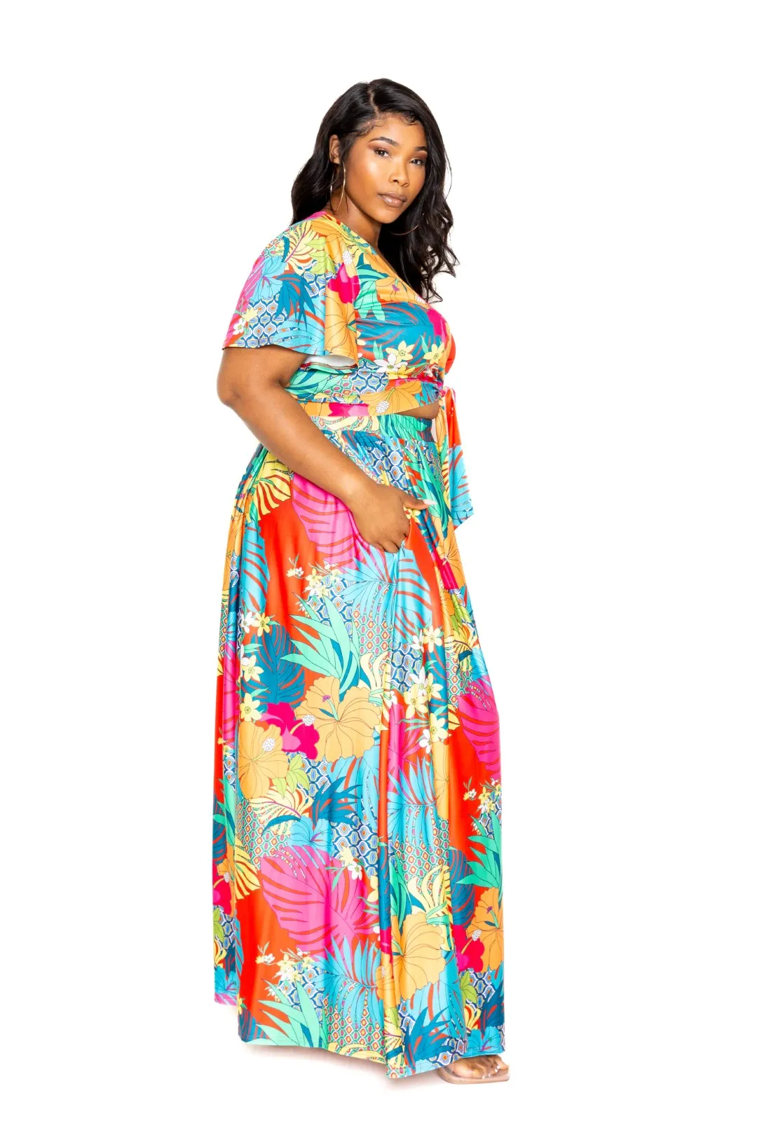 Tropical floral maxi skirt & top set - Ships from The USA