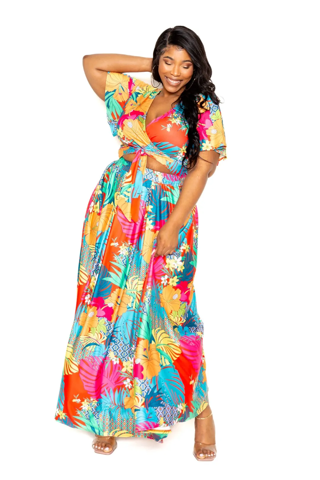 Tropical floral maxi skirt & top set - Ships from The USA