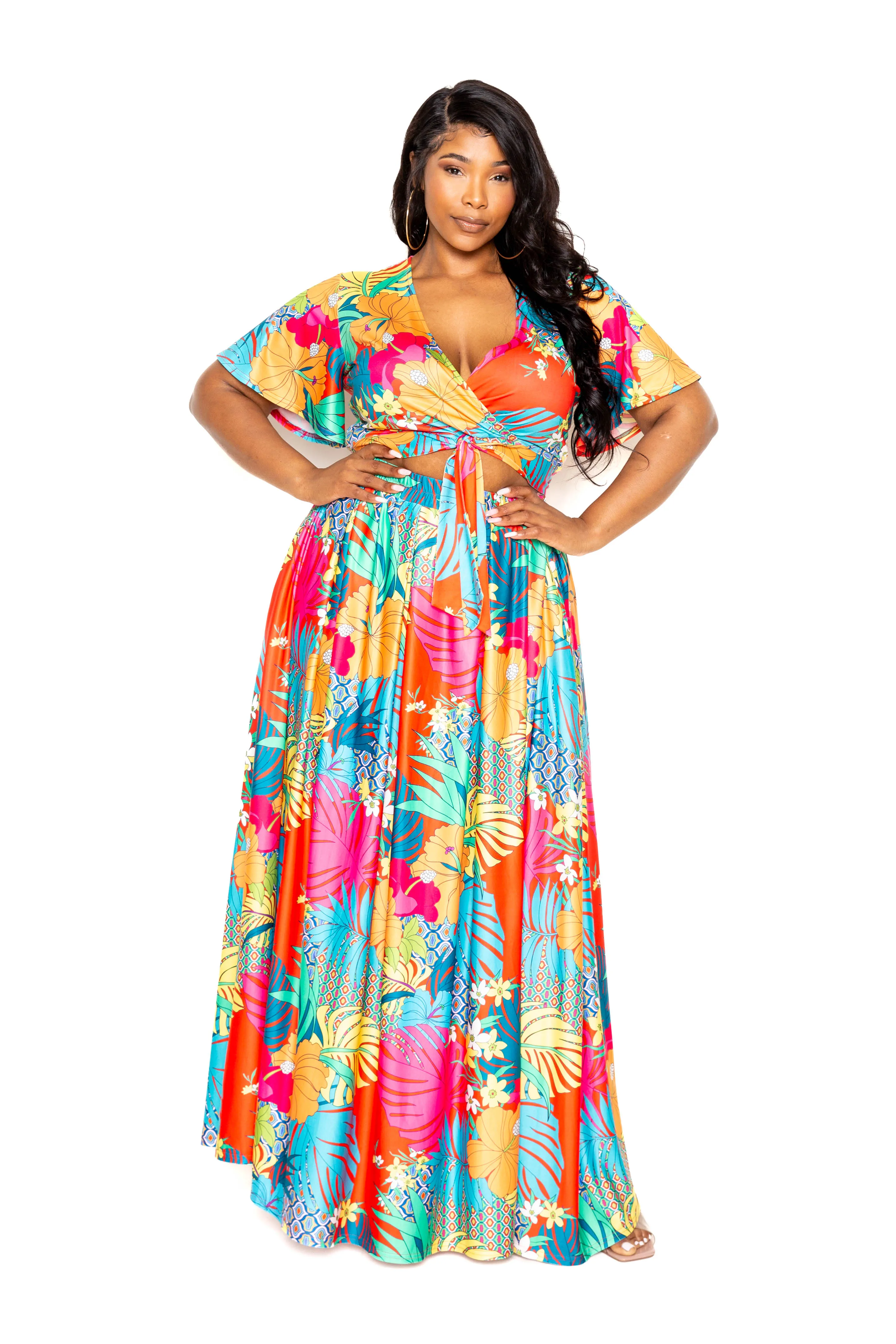 Tropical floral maxi skirt & top set - Ships from The USA