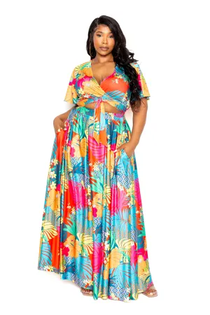 Tropical floral maxi skirt & top set - Ships from The USA