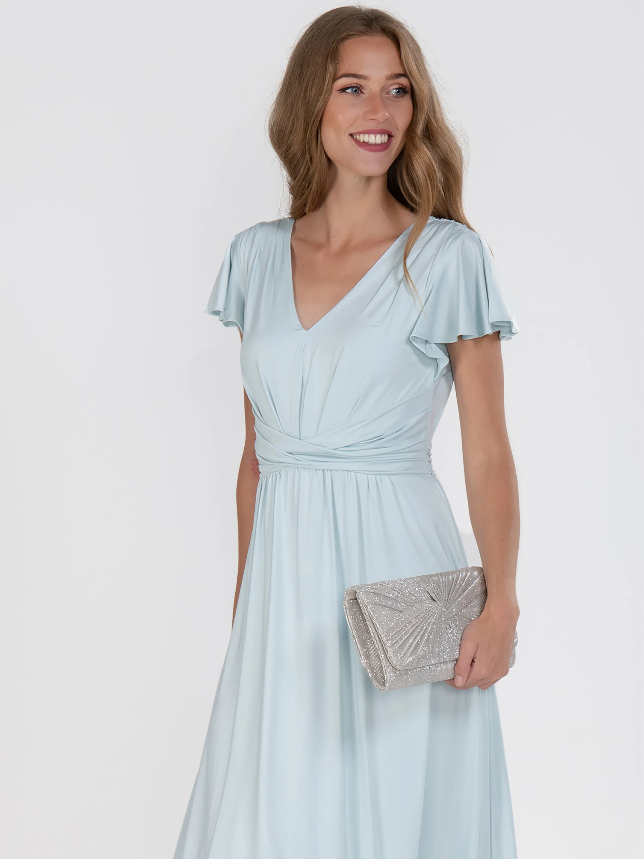 Twist Waist Jersey Maxi Dress, Azure Mist