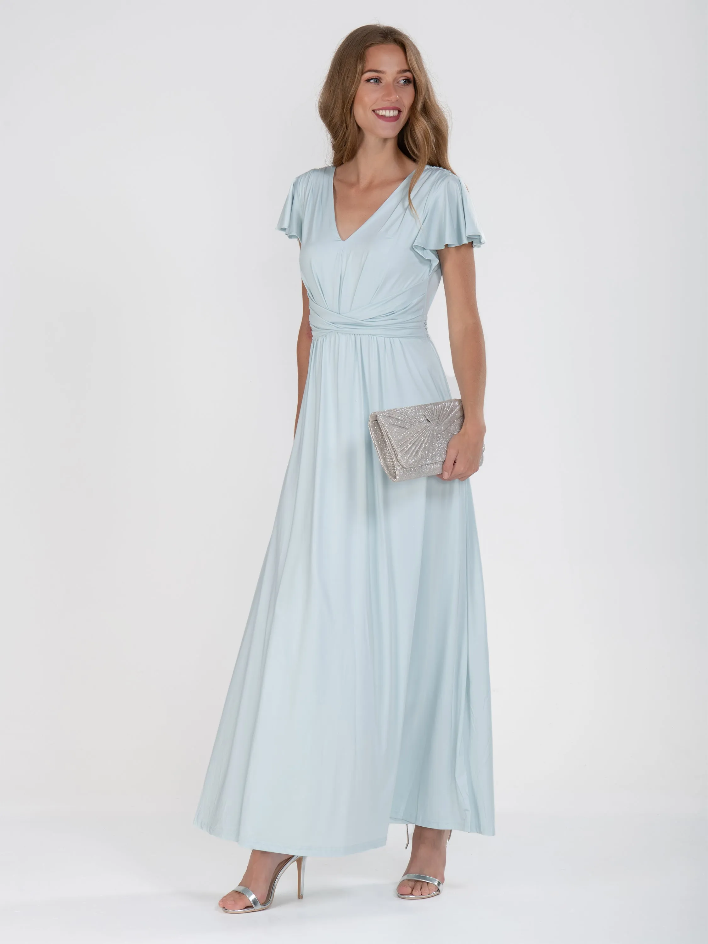 Twist Waist Jersey Maxi Dress, Azure Mist