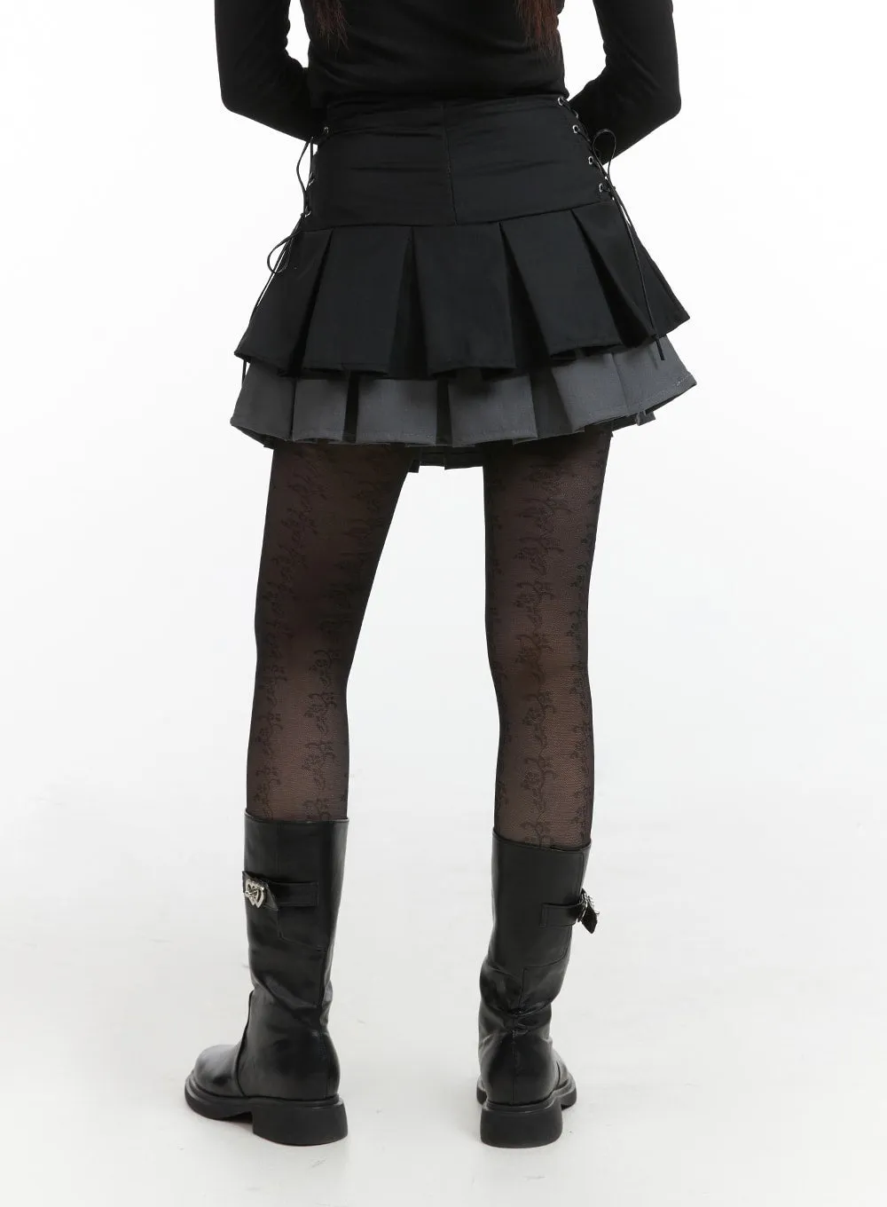 Two-Layered Pleated Mini Skirt IJ411