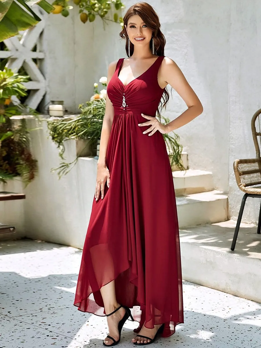 V-Neck High-Low Chiffon Evening Party Dress