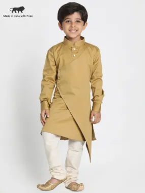 VASTRAMAY Beige Cotton Silk Blend Kurta and Pyjama Set