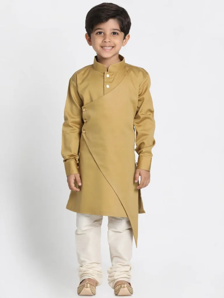 VASTRAMAY Beige Cotton Silk Blend Kurta and Pyjama Set