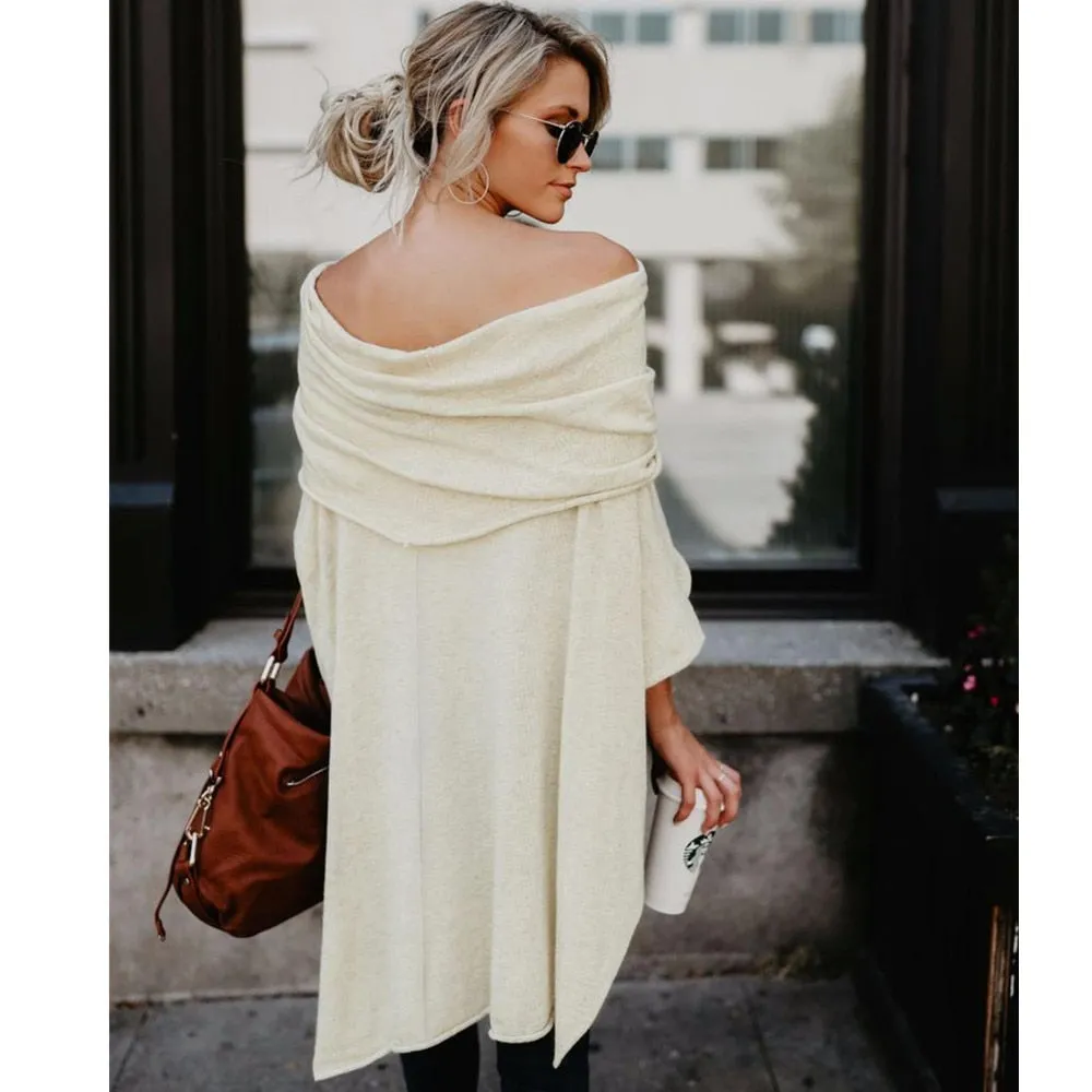 VenusFox Off Shoulder Overlap Poncho Blouse