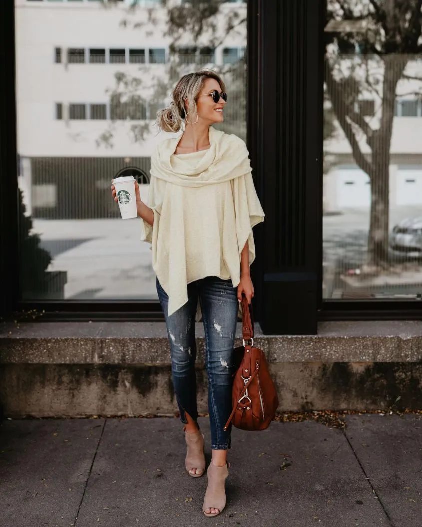 VenusFox Off Shoulder Overlap Poncho Blouse