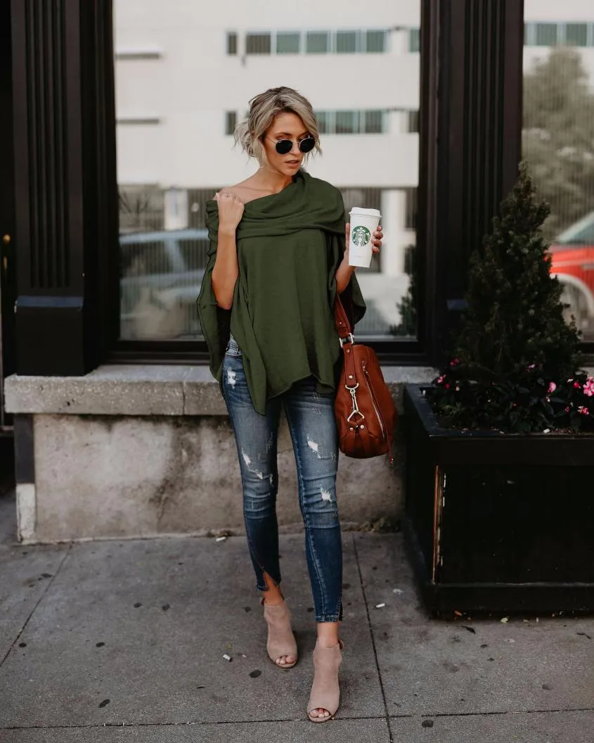 VenusFox Off Shoulder Overlap Poncho Blouse